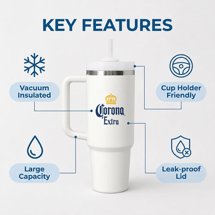 C-Corona E-Extra Beer Vacuum Flasks 40oz Stainless Steel Insulated Tumbler with Handle Straw