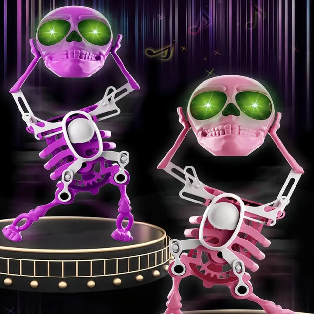 Dancing and Swinging Skull Toy Dancing Skeleton Wind Up Skeleton Clockwork Lighted Action Figure Articulated Flexible Skeleton