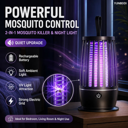 2 in 1 Mosquito Killer Lamp UV Light Insect Trap USB Rechargeable Quiet Night Light Bug Zapper for Home Bedroom Camping Outdoor
