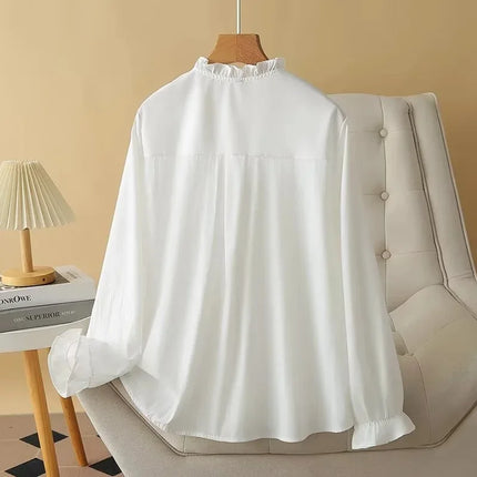 Women's Cotton Ruffle Collar Blouses, Plus Size, Loose Shirt, Casual, Sweet, Autumn, New, 471
