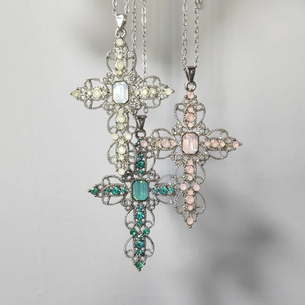 Gothic Big Zircon Cross Necklace Unisex Y2K Irregular Goth Large Cross Pendant Necklaces  for Men Women Couple Necklace Jewelry
