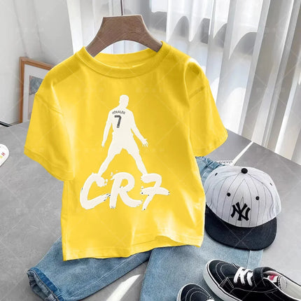 New Summer CR7 Print Cotton Boys Girls T-shirt Cristiano Ronaldo Clothing Fashion Outdoor Casual Fashion Sports Tees Top T-shirt