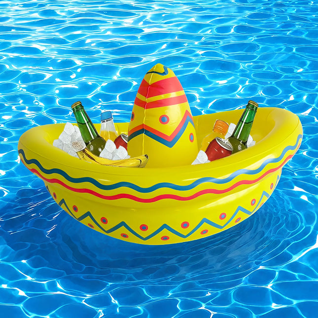 PVC Inflatable Wide Brimmed Hat Ice Bucket Retro Swimming Pool Floating Chilled Beverage Inflatable Bucket Outdoor Water