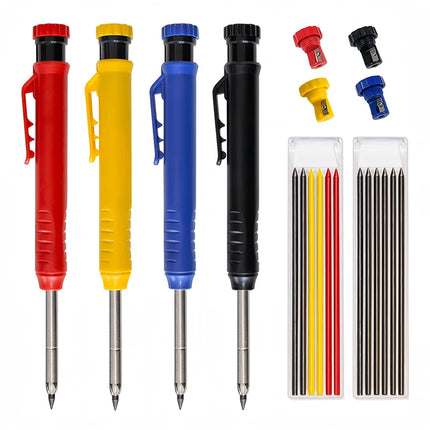 Solid Carpenter Pencil Set with Built-In Sharpener Deep Hole Marking Tool Automatic Pencil Drawing Lead Core for Precision Work