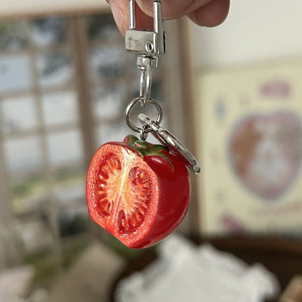 3D Red Tomato Keychain Resin Fruit Charm Cute Pendant for Phone Case/Bag Ideal Birthday Gift for Women And Girls
