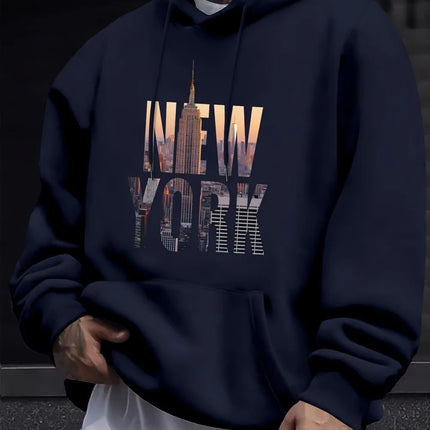 European and American men's new autumn New York letter print micro elastic comfortable hooded sweatshirt outdoor casual top