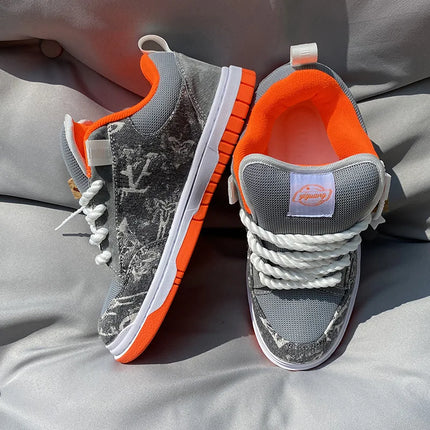 Large Size Men Volcano Gray Low-top Thick Big Tongue Sports Shoes Women Couple Versatile Trend Leisure Skateboarding Shoes