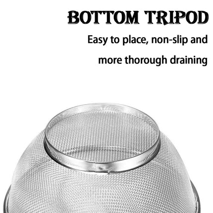 Stainless Steel Colander With Double Handle Food Pasta Strainer Basket With Self-draining Solid Ring Base Fine Mesh Filter