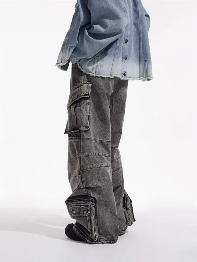 2025 Cyber Y2K Streetwear Washed Grey Baggy Cargo Jeans Pants For Men 90S Vintage Clothes Wide Leg Zipper Gothic Denim Trousers