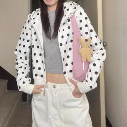 Korean Y2k Clothes Hoodies Women Tops Polka Dot Autumn Winter Sweatshirts Korean Fashion Sweet Vintage Sudaderas Mujer Hoodie