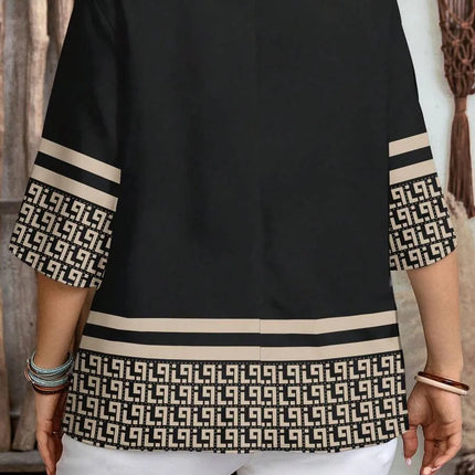 Plus size women's spring/summer/autumn new retro pattern front button leisure short sleeve shirt essential summer outfit