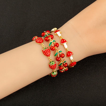 Nidin Fashion Sweet Strawberry/Mushroom/Cherry Drip Oil Delicate Bracelets For Women Girl Elegant Aesthetic Jewelry Accessories
