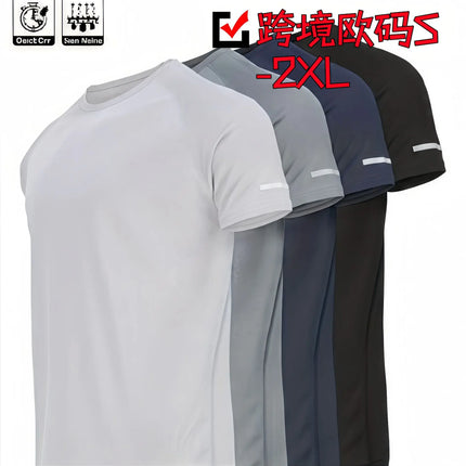 Men's Short Sleeve Sport T-shirt Quick Dry Running Blue Football Training Fitness Casual Wear Polyester Fiber round Neck T-shirt