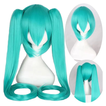 Miku Cosplay Wig 110cm Long Blue Green Double Ponytails Synthetic Fiber Hair for Anime Halloween Christmas Party