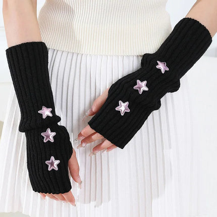 New Women Knitted Fingerless Arm Sleeves Gothic Style Striped Winter Long Arm Warmers Girls Harajuku Y2K Fashion Wrist Gloves