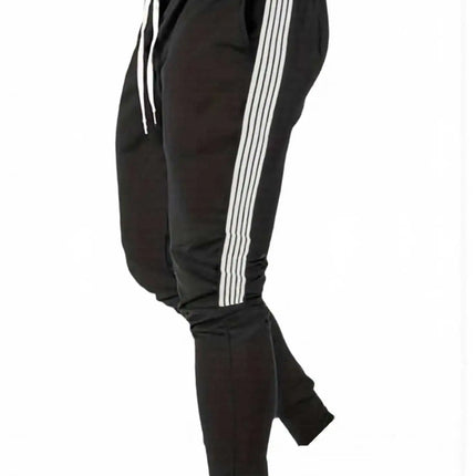 Male Athletic Jogger Pants Side 3 Stripes Design Slim Tapered Sweatpants Elastic Waist Running Gym Casual Street Trousers