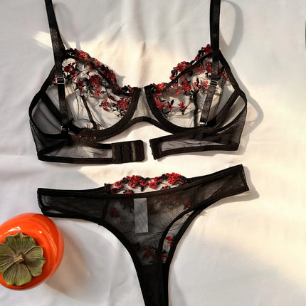 Women Sexy Lace Lingerie Fashion Wire Free Sexy Underwear Set For Women Embroidery Perspective Sexy Lingerie For Women Sleepwear