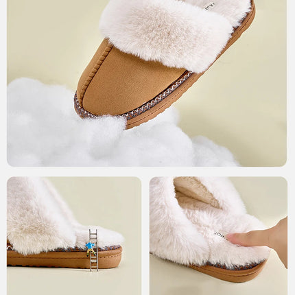 Evshine Fashion Fur Collar Fluffy Slippers Indoor Outdoor Winter Slippers Soft Plush House Shoes Women Leopard Fuzzy Slippers