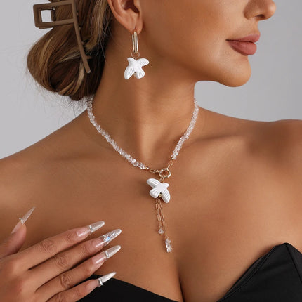 Peace Dove Drop Earrings Necklace Bracelet for Women Exquisite Bird Irregular Crystal Beaded Pendant Necklace Versatile Jewelry