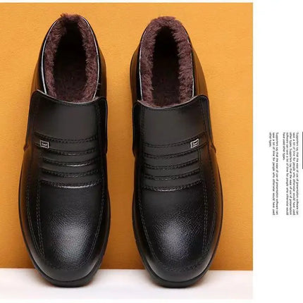 Men's Winter Thickened High-Top Cotton Shoes Warm Fleece Lined Leather Boots Anti-Slip Comfortable for Elderly And Dad