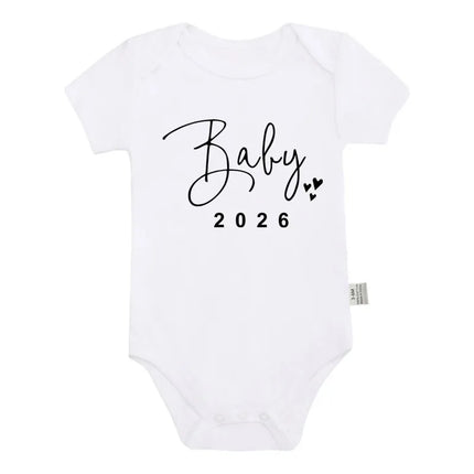 Baby 2026 Pregnancy Announcement Newborn Baby Bodysuits Cotton Summer Boys Girls Romper Jumpsuit Clothes Outfit