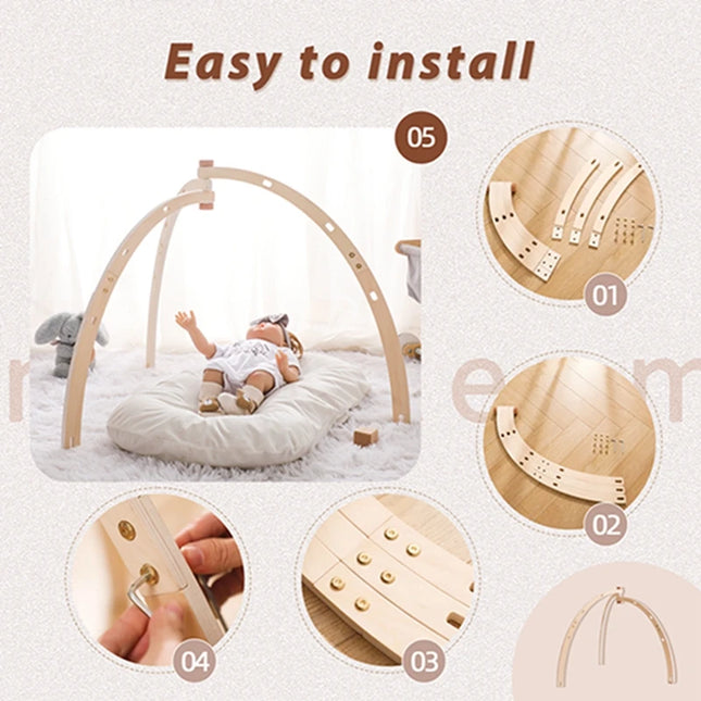 1Set Wooden Rattle Teethers Baby Toys Play Gym Mobile Newborn Sensory Structure Baby Nursing Gifts Handmade Stroller Accessories