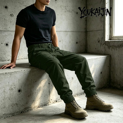YOUKAIJIN Men's Loose Profile Pants American Vintage Trousers for Men High Waist Army Green Men's Casual Pants Cargo Trousers