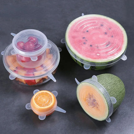 6-Piece Set of Versatile Silicone Stretch Lids - Eco-Friendly, Reusable Covers for Food Storage - Durable, Leak-Proof Seal for B