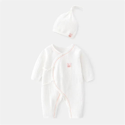 Lawadka 0-6M Spring Baby Girls Boys Romper Hat Cotton White Clothes For Girls Fashion Infant Jumpsuit Newborn Babies 0 to 3 M