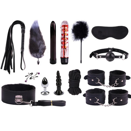 23PCS BDSM Bondage Set Handcuffs Ball Gag Whip Anal Plug Vibrator Egg Sex Toy for Women Men Couples Fetish Slave Role Play Kit