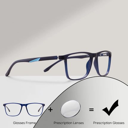 TR90 Men Ultralight Square Prescription Eyeglasses Classic Rectangular Optical Glasses Anti Blue Light Progressive Lenses Spring