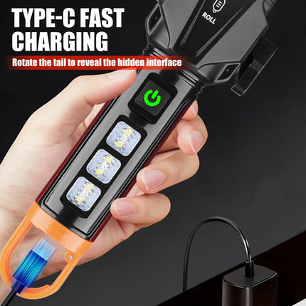 5-in-1 Tactica lLED Flashlight w/ Safety Hammer & Seatbelt Cutter, SOS Strobe,Rechargeable Survival Gear for Outdoor EDC Defense
