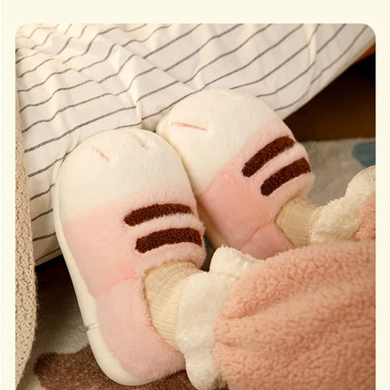 Winter Couple Cat Paw Slippers, Plush Fleece Lined Thick Thermal Home Shoes, Non-Slip Indoor/Outdoor Unisex Anti-Cold House Slid
