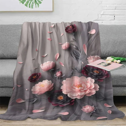 Elegant Peony Throw Blanket: Blush & Burgundy Floral Pattern Luxe Romantic Cozy Home Decor