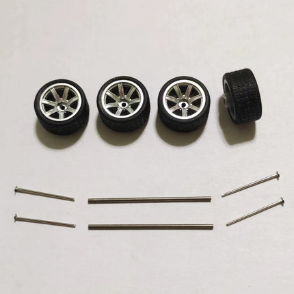 5 Sets 1/64 Alloy Car Model Tires w Shaft Wheels w 25mm Axles for Modify 1:64 Matchbox/Domeka/HW Model Cars No Need Open Chassis