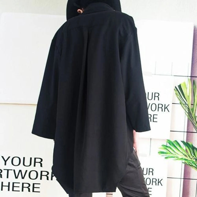 XS-5XL Shirt Asymmetric Mid-Length Casual Shirt Genderless Streetwear Ballroom Fashion Versatile Long-Sleeve Top Unisex 2025 New