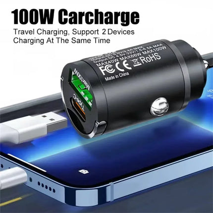 USB 200W Mini Car Charger Fast Charging Head Cigarette Lighter in Car For Xiaomi Samsung Huawei QC3.0 PD Type C Car Phone Charge