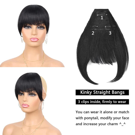 Yaki Drawstring Ponytail Extension with Bangs - Long Yaki Straight Clip in Ponytails Extension for Women Synthetic Hairpiece