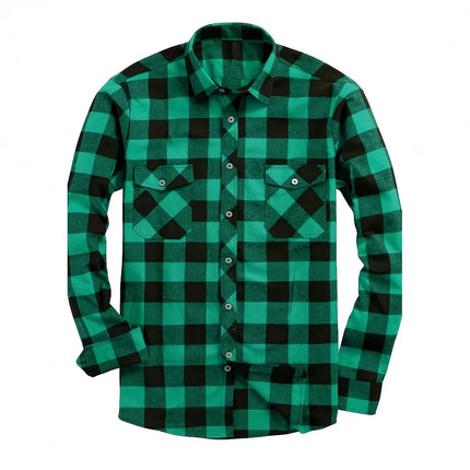 Men's Fashion Casual Flannel Plaid Shirt Long Sleeve Lapel Soft Comfortable Daily Wear Shirt Men's Classic Plaid Shirt
