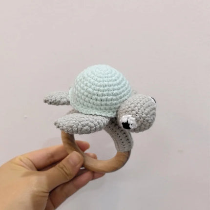 Handmade Crochet Rattle Play Gym Pendant for Kids Ocean Crochet Octopus Rattle Mobile Bell Ring Wooden Babies Gym Montessori Toy