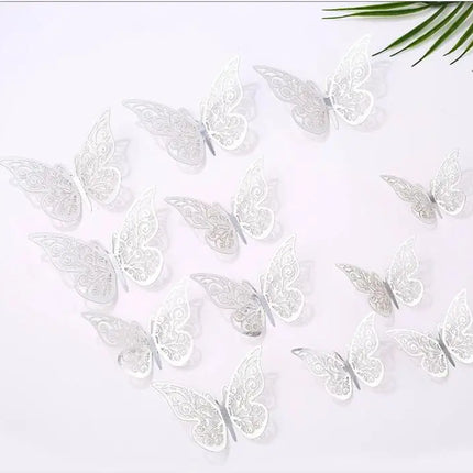 12pcs/Set 3D Hollow Butterfly Wall Stickers Bedroom Living Room Stickers for Wedding Party Decoration 3D Fridge Decals Wallpaper