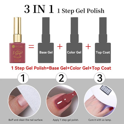 UR SUGAR 15ml 1-step Gel Polish 3 IN 1 Gel Nail Polish Pink Colors Nail Art Soak Off LED UV Gel Nail Varnishes For Nail DIY Arts