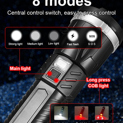 780000000LM Super Powerful Flashlight Rechargeable LED Tactical Torch  Ultra Bright Long Range 6000M Lantern Outdoor With Stand