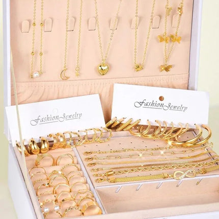 New 57 Pcs/Set Fashion Jewelry Sets For Women Metal Wide Face Earrings Necklaces Bracelets Ankles Rings Combinations Set Jewelry