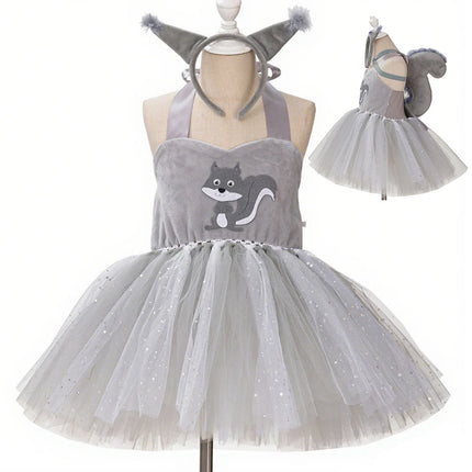 Girl Cartoon Raccoon Sloth Koala Piggy Rabbit Tutu Sling Dress Children Cosplay Festival Performance Dance Costume Headband Sets