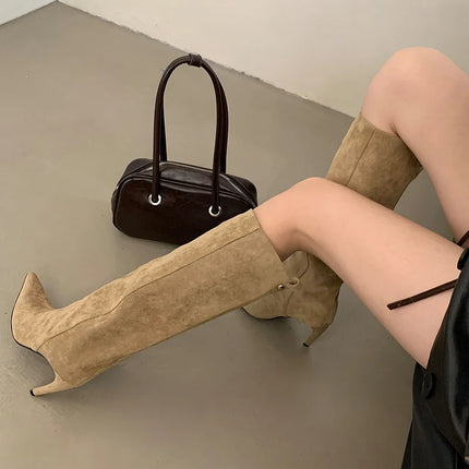 Liyke Autumn Winter Fashion Slim Knee High Boots Women Sexy Pointed Toe Low Thin Heel Shoes Female Long Booties Zapatos De Mujer