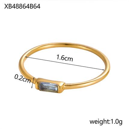 CARLIDANA Mimalist 18K Gold Plated Square Simple Colorful Zircon Stainless Steel 12 Months Birthstone Stackable Ring for Women