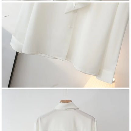 Elegant Long Sleeve Bow Tie Collared Whiteshirt Women's Professional Interview Shirt 2024 New Autumn Collection