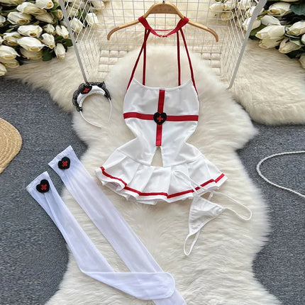 Sexy Slim Chinese Cheongsam Halter Nightwear Lingerie Halter Hollow Tassel Sleeveless Strap Dress Erotic Women Nightgown Pajama