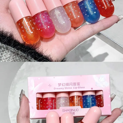 Shimmery Glitter Moisturizing Lip Gloss Set 6 Colors Highly Pigmented Fine Shine Long Wear Cute Lipgloss Set